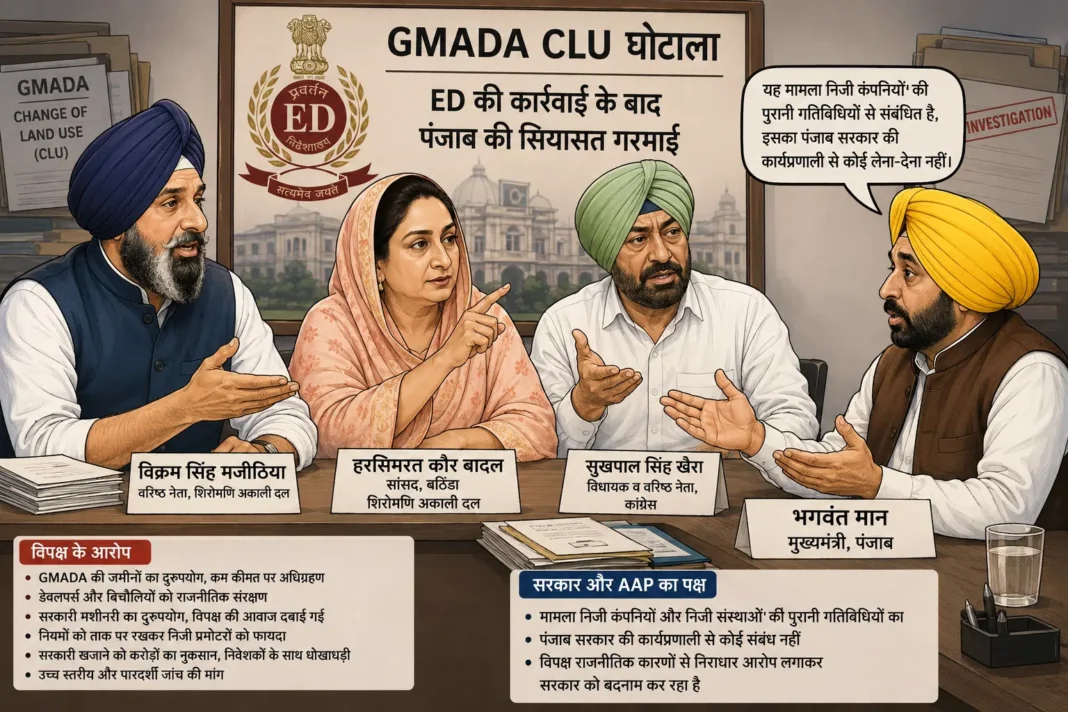 गमाडा CLU घोटाला: ED की कार्रवाई के बाद पंजाब में भूचाल, AAP पर एक साथ टूटे मजीठिया, हरसिमरत और सुखपाल खैरा गमाडा CLU घोटाला: ED की कार्रवाई के बाद पंजाब में भूचाल, AAP पर एक साथ टूटे मजीठिया, हरसिमरत और सुखपाल खैरा