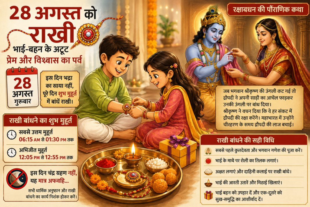 28 अगस्त को राखी: जानिए भद्रा का साया है या नहीं, शुभ मुहूर्त में बांधें राखी; यह है रक्षाबंधन की पौराणिक कहानी 28 अगस्त को राखी: जानिए भद्रा का साया है या नहीं, शुभ मुहूर्त में बांधें राखी; यह है रक्षाबंधन की पौराणिक कहानी