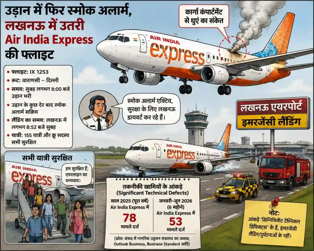 उड़ान में फिर ‘स्मोक अलार्म’, लखनऊ में उतरी Air India Express की फ्लाइट; सवाल—बार-बार तकनीकी गड़बड़ियों के बीच यात्रियों की सुरक्षा कितनी पक्की? उड़ान में फिर ‘स्मोक अलार्म’, लखनऊ में उतरी Air India Express की फ्लाइट; सवाल—बार-बार तकनीकी गड़बड़ियों के बीच यात्रियों की सुरक्षा कितनी पक्की?