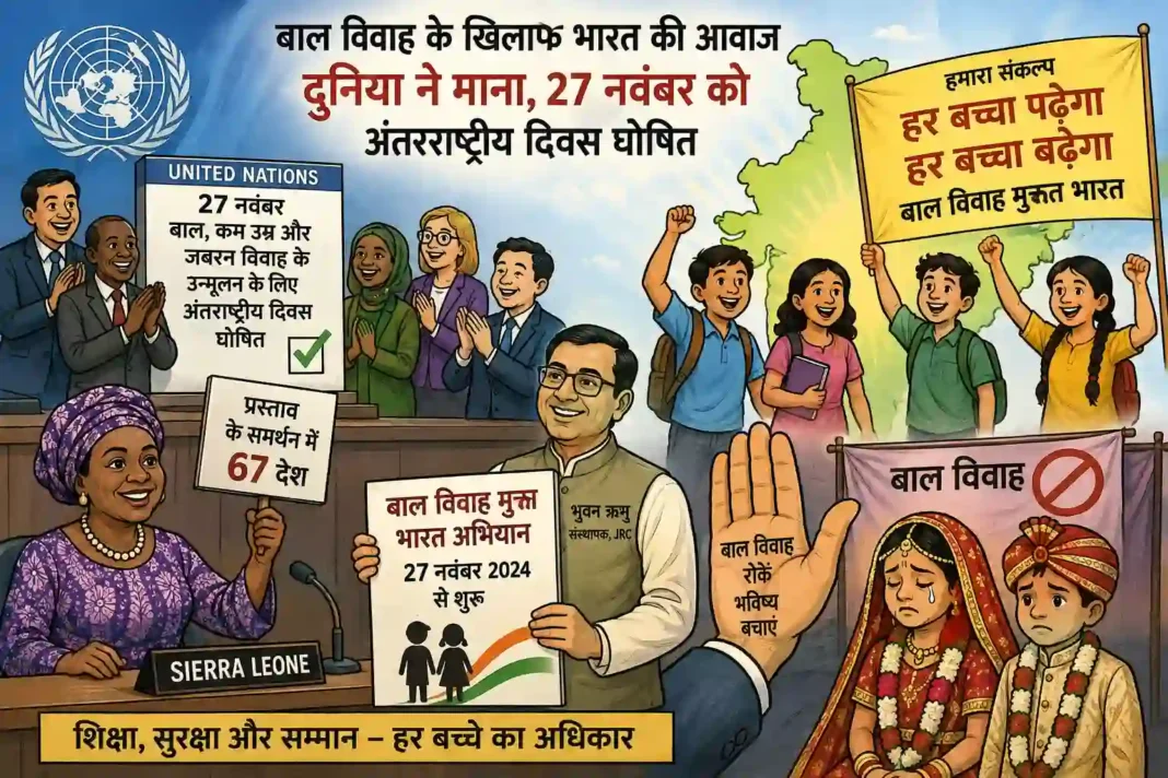 बाल विवाह के खिलाफ भारत की मुहिम को वैश्विक मान्यता, 27 नवंबर को अंतरराष्ट्रीय दिवस घोषित बाल विवाह के खिलाफ भारत की मुहिम को वैश्विक मान्यता, 27 नवंबर को अंतरराष्ट्रीय दिवस घोषित