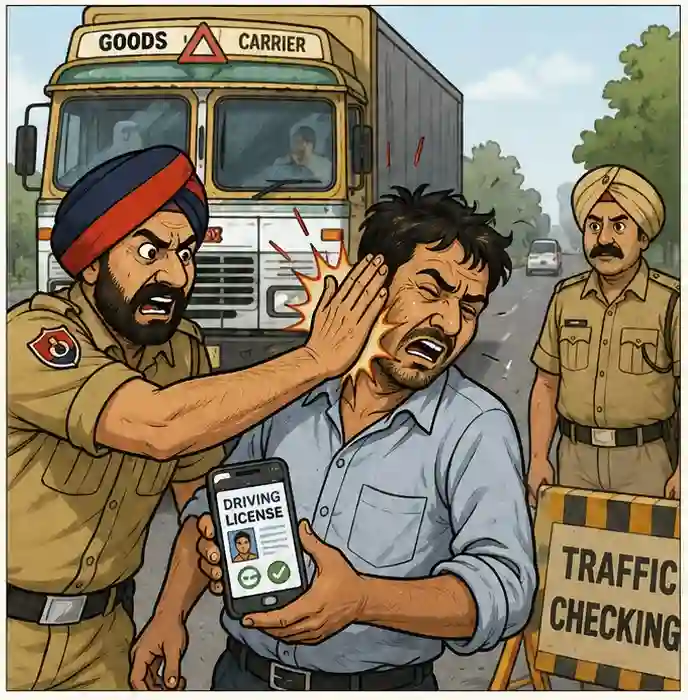 मोबाइल पर लाइसेंस दिखाने को लेकर ट्रक ड्राइवर को थप्पड़, ट्रैफिक मुलाजिम लाइन हाजिर मोबाइल पर लाइसेंस दिखाने को लेकर ट्रक ड्राइवर को थप्पड़, ट्रैफिक मुलाजिम लाइन हाजिर